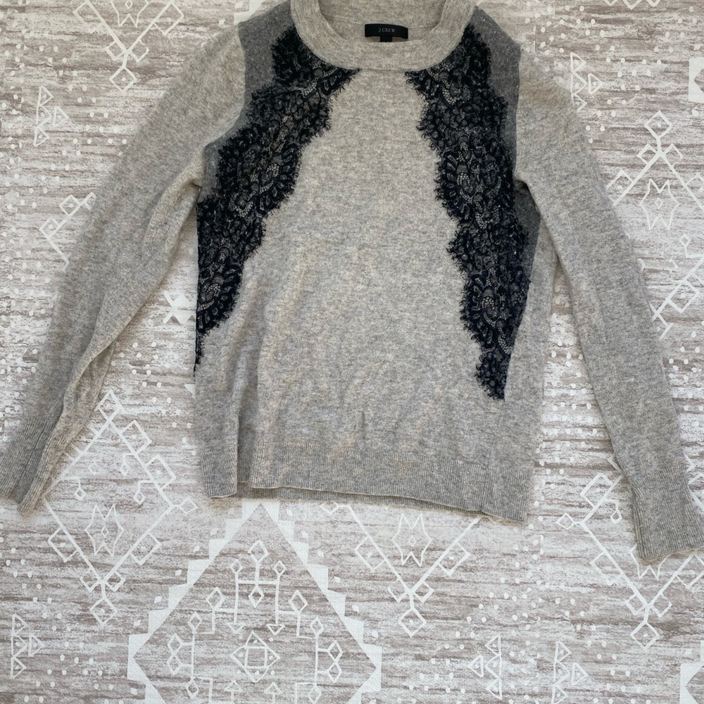 J. Crew Gray Sweater with Black Lace Accents